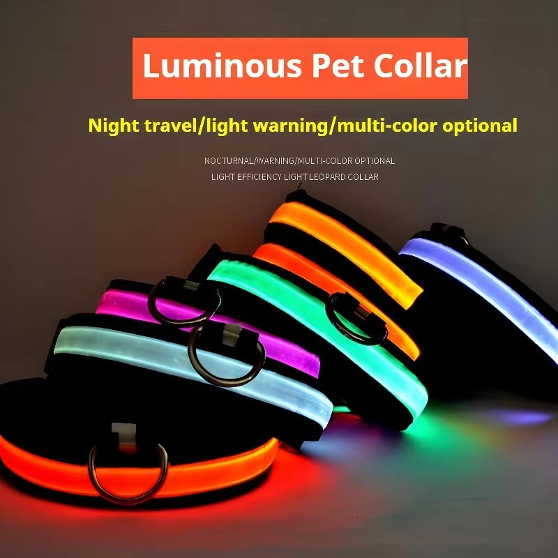 Nylon LED Dog Collar / Night Safety Flashing / Glow In The Dark