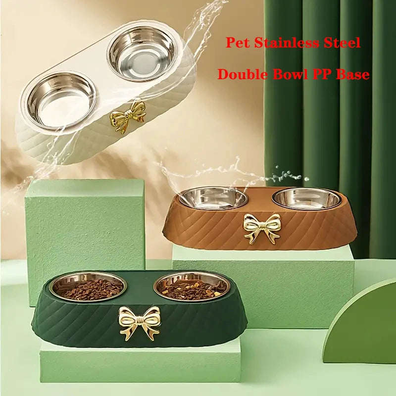 Pet Supplies Bow-tie / Cats Food Bowl / Dog Bowl / Removable Stainless Steel Bowls