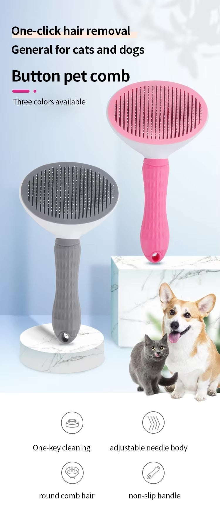 Pet Hair Brush / Dog & Cat Grooming / Stainless Steel Comb