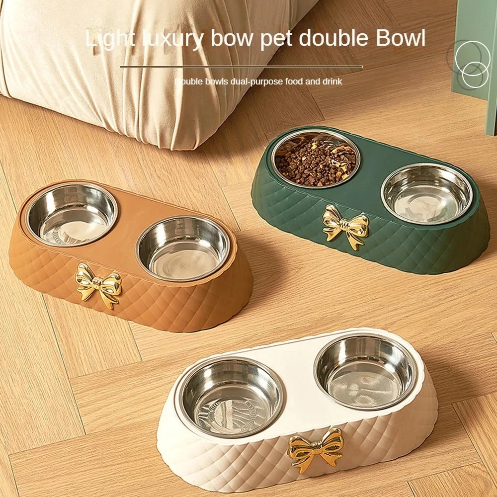 Pet Supplies Bow-tie / Cats Food Bowl / Dog Bowl / Removable Stainless Steel Bowls